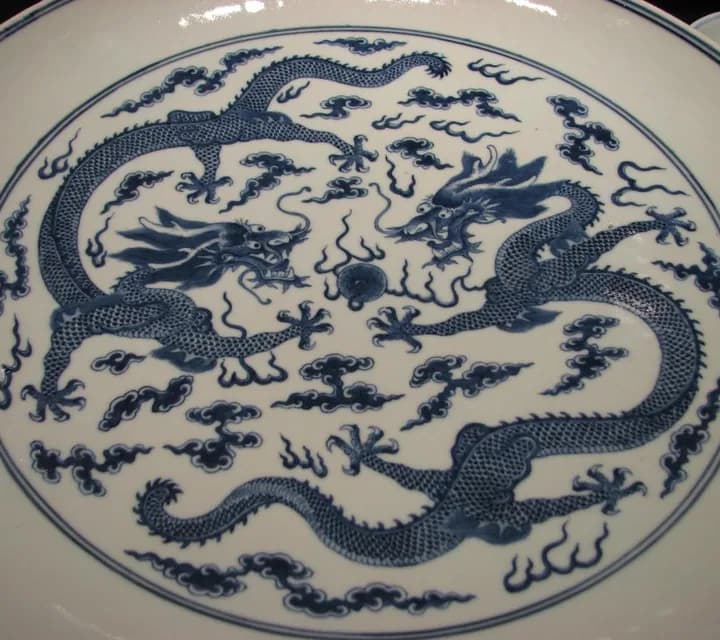 Blue-and-white dragon plate